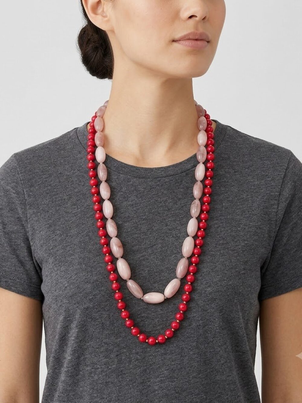 Elegant Red and Pink Beaded Necklace Set - vintage